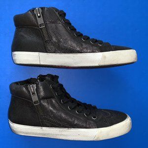 ASH SPOT BIS SIZE 5 BLACK LEATHER UPPERS SNEAKER SHOES W/ SHIMMER SIDE PANELS